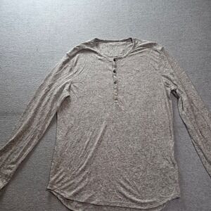John Varvatos Star USA Henley Shirt Mens M Gray Slub Long Sleeve Button Casual